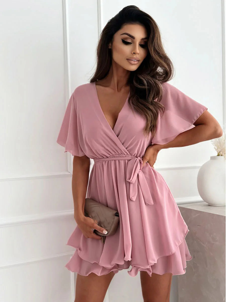 Abito Chiffon Scollo V Incrociato